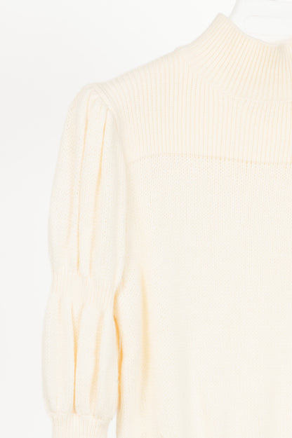 Derek Lam 10 Crosby Ivory High-Neck Puff-Sleeve Wool Sweater