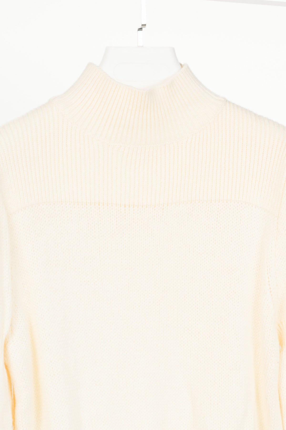 Derek Lam 10 Crosby Ivory High-Neck Puff-Sleeve Wool Sweater