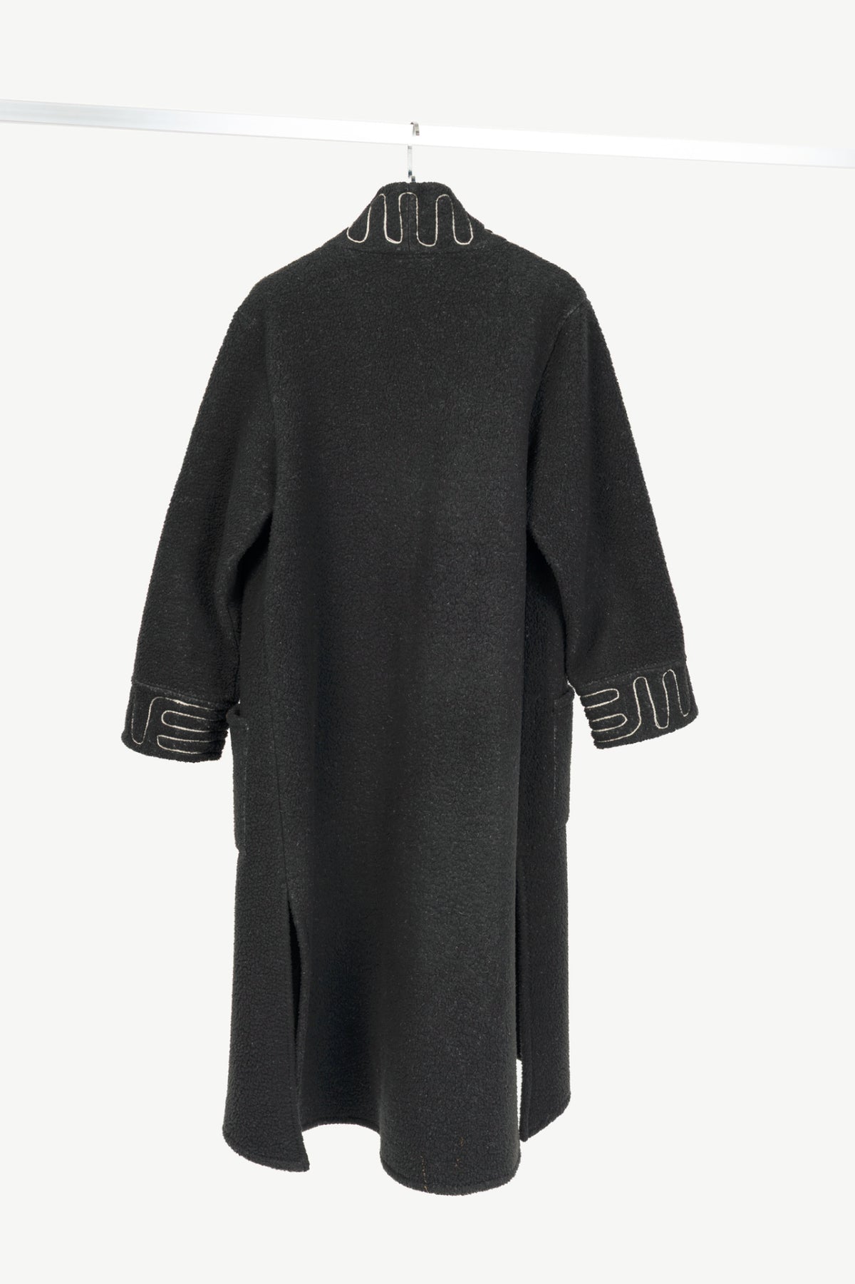 Linda Lundstrom Grey Fleece Embroidered Buttoned Coat