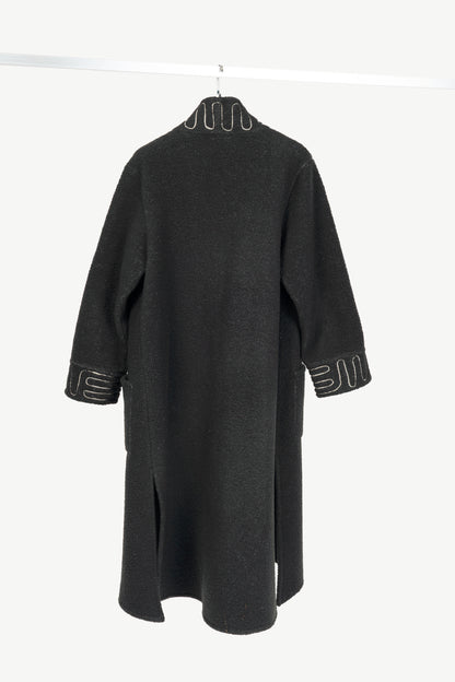 Linda Lundstrom Grey Fleece Embroidered Buttoned Coat