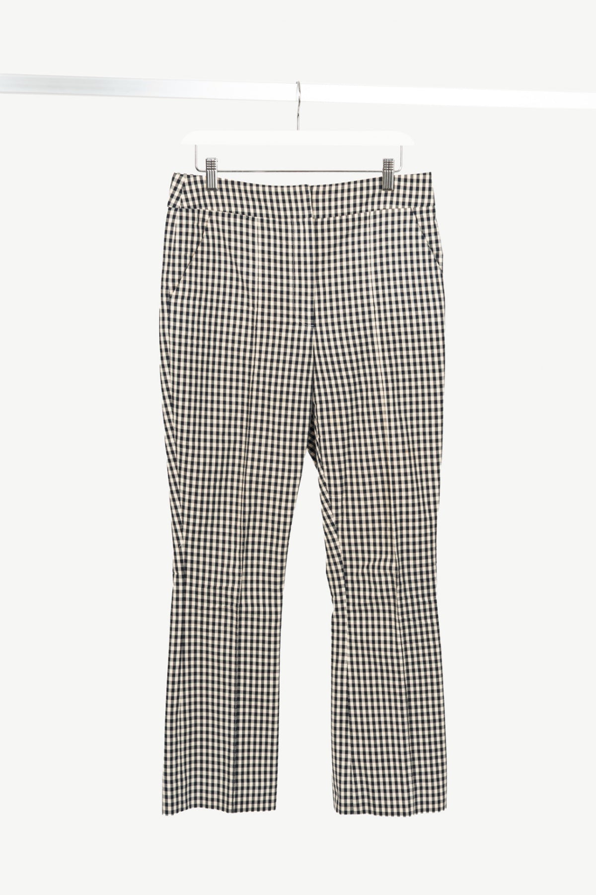 Veronica Beard Tani Black & Ecru Gingham Cotton Kick-Flare Trousers