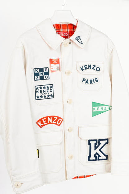 Kenzo SS23 Runway White Sailor Cotton-Denim Logo-Applique Jacket