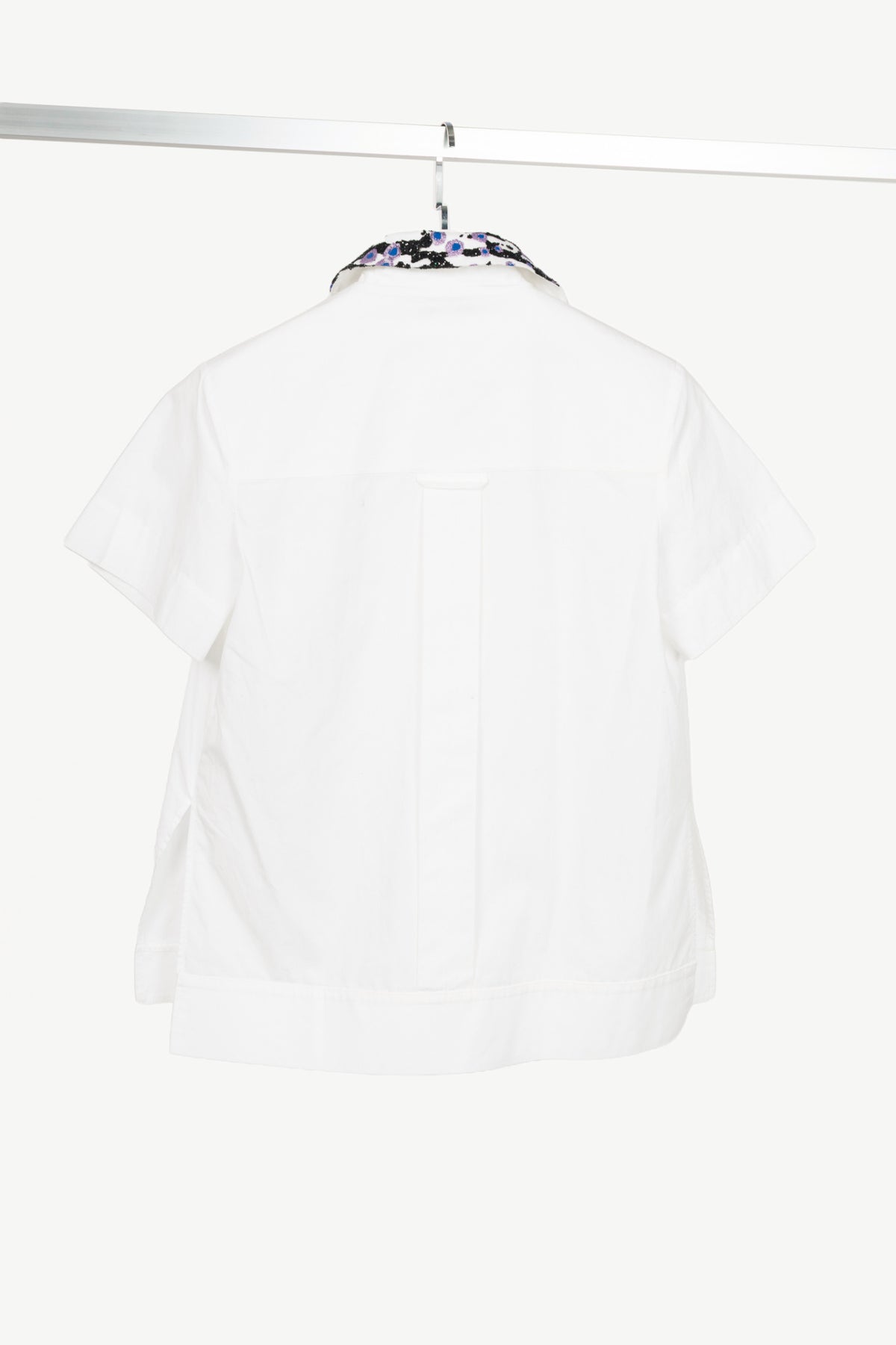 Carven SS16 Blanc Optique Cotton-Poplin Glitter-Collar Buttoned Shirt