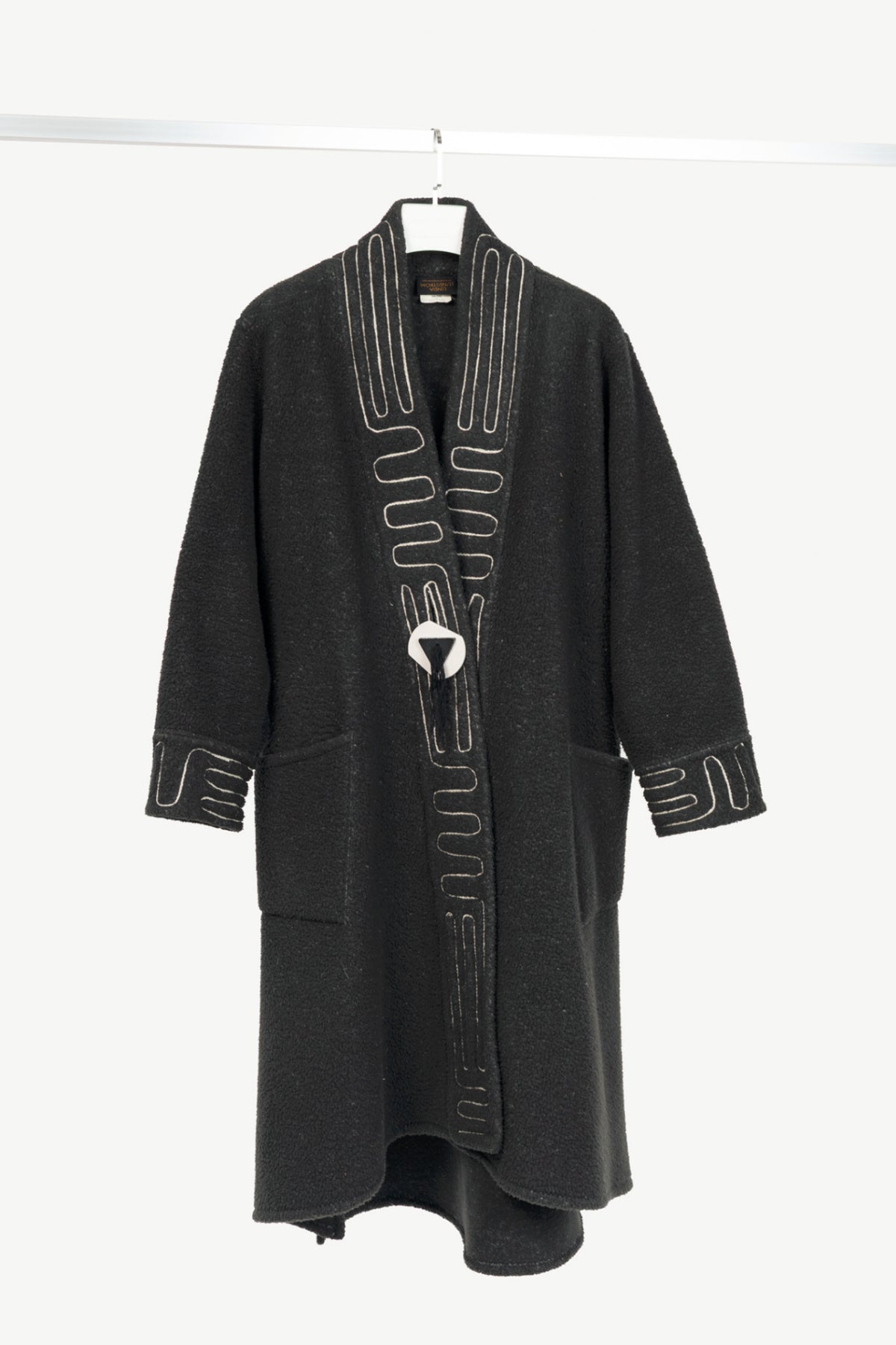 Linda Lundstrom Grey Fleece Embroidered Buttoned Coat