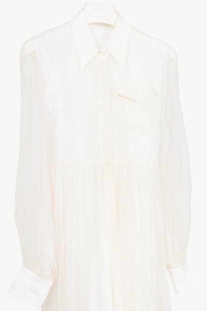 Brunello Cucinelli SS21 Off-White Silk-Crepe Gathered Maxi Shirt Dress