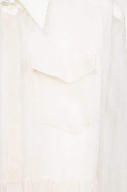 Brunello Cucinelli SS21 Off-White Silk-Crepe Gathered Maxi Shirt Dress