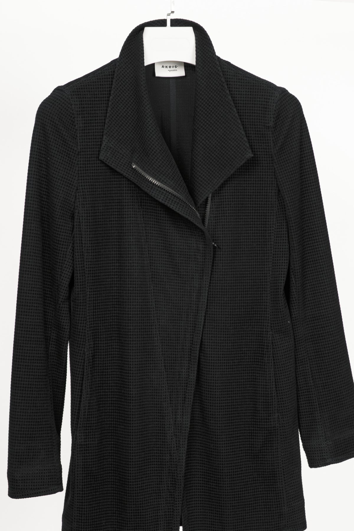Akris Punto Black Flocked Asymmetrical Zip Moto Jacket