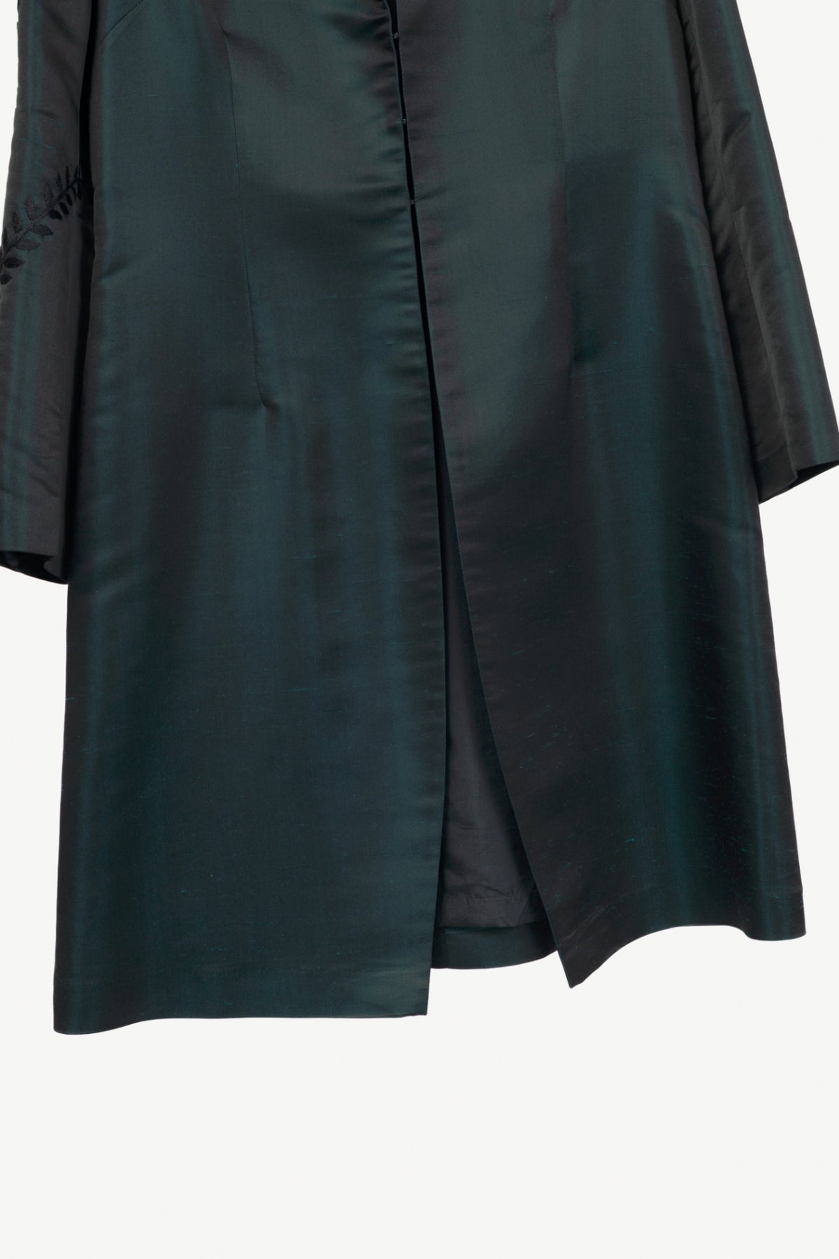 Nougat London Teal Embroidered Silk Shantung-Satin Coat