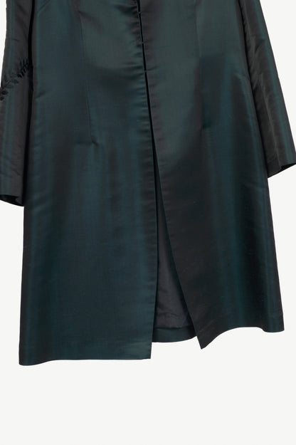 Nougat London Teal Embroidered Silk Shantung-Satin Coat