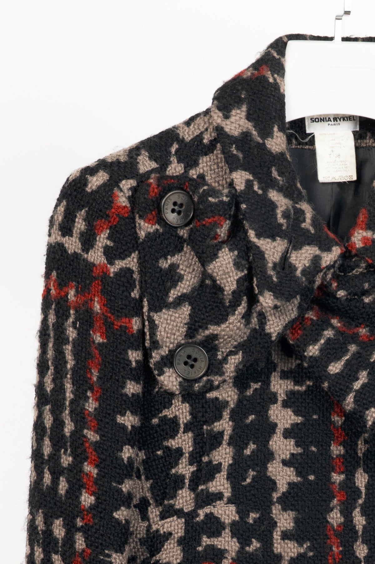 Sonia Rykiel Grey & Black Houndstooth Wool Bow Jacket