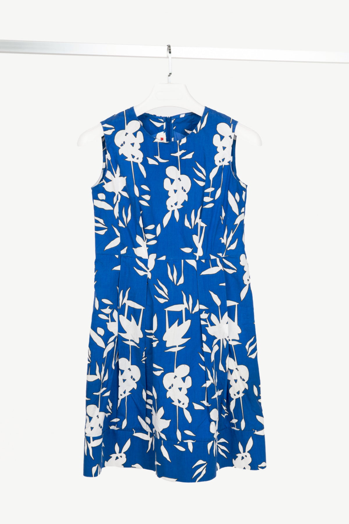 Marni R14 Blue & White "Hollow Frond" Floral Cotton-Poplin Dress