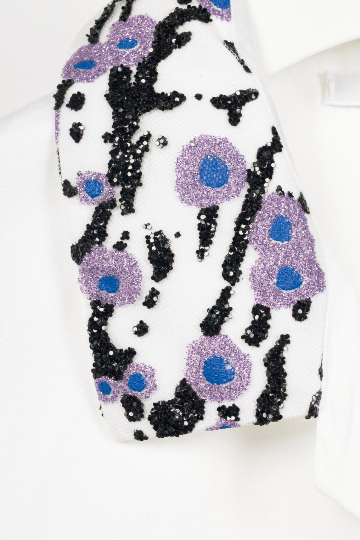 Carven SS16 Blanc Optique Cotton-Poplin Glitter-Collar Buttoned Shirt