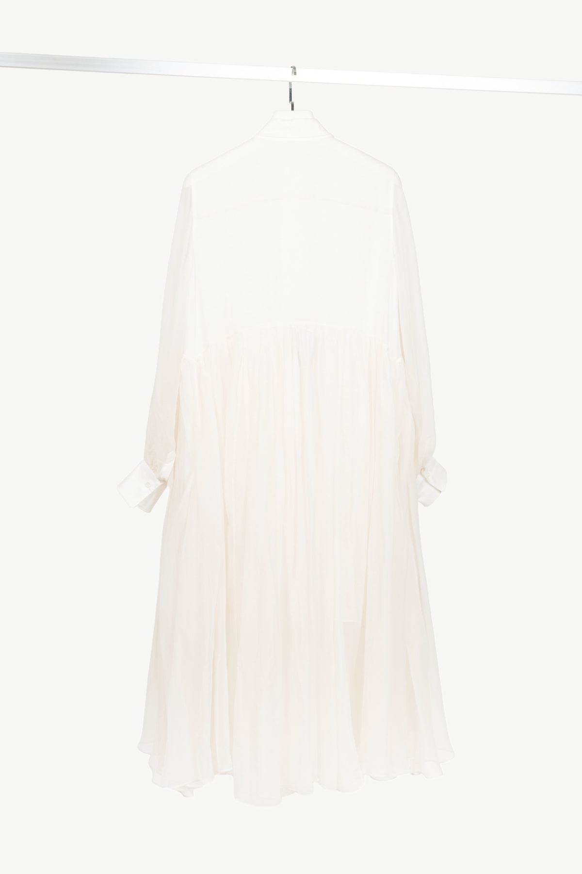 Brunello Cucinelli SS21 Off-White Silk-Crepe Gathered Maxi Shirt Dress