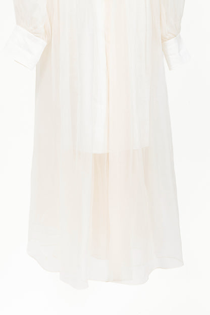 Brunello Cucinelli SS21 Off-White Silk-Crepe Gathered Maxi Shirt Dress
