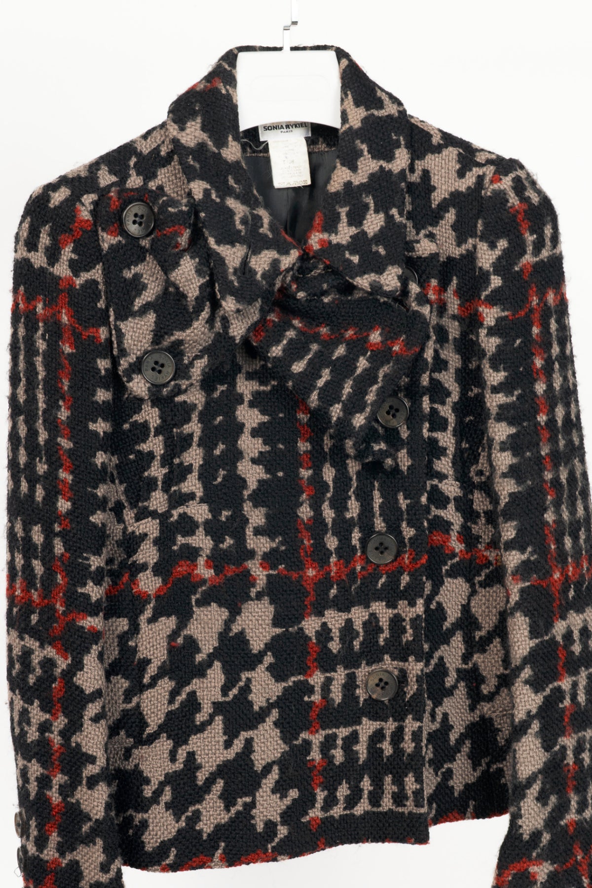 Sonia Rykiel Grey & Black Houndstooth Wool Bow Jacket