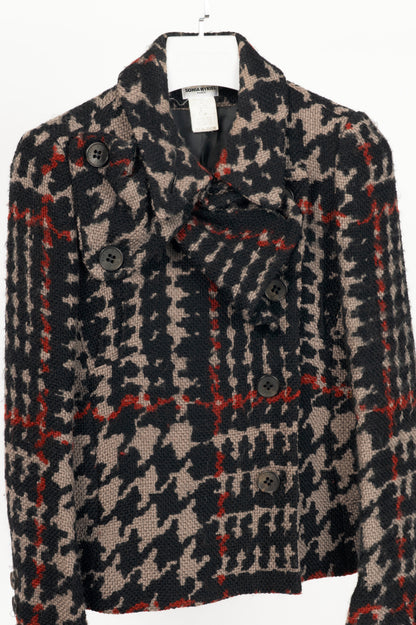 Sonia Rykiel Grey & Black Houndstooth Wool Bow Jacket