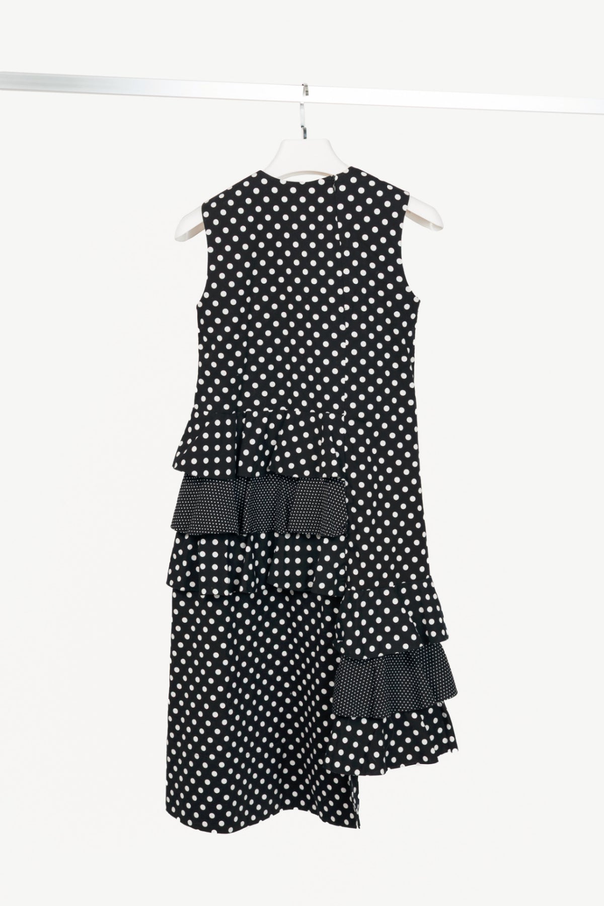 Paskal AW18 Black & White Polka-Dot Cotton Asymmetrical Tiered Dress