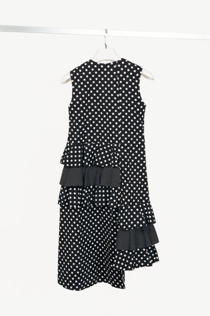 Paskal AW18 Black & White Polka-Dot Cotton Asymmetrical Tiered Dress