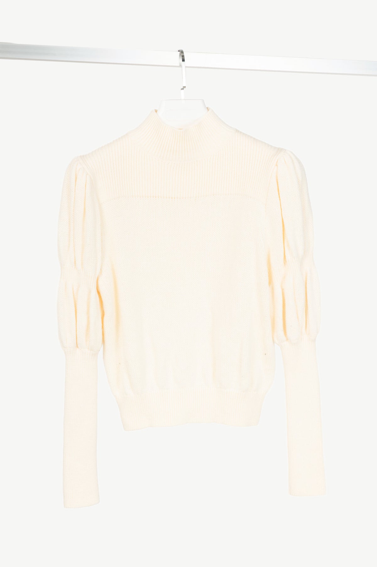 Derek Lam 10 Crosby Ivory High-Neck Puff-Sleeve Wool Sweater