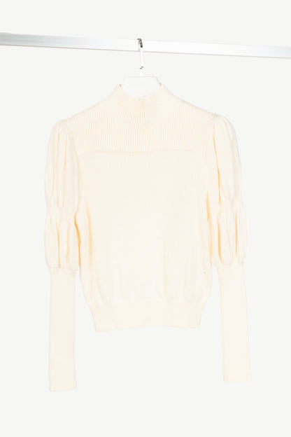 Derek Lam 10 Crosby Ivory High-Neck Puff-Sleeve Wool Sweater