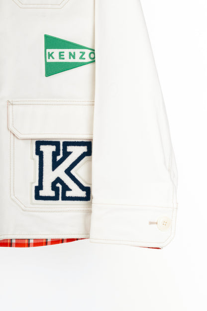 Kenzo SS23 Runway White Sailor Cotton-Denim Logo-Applique Jacket