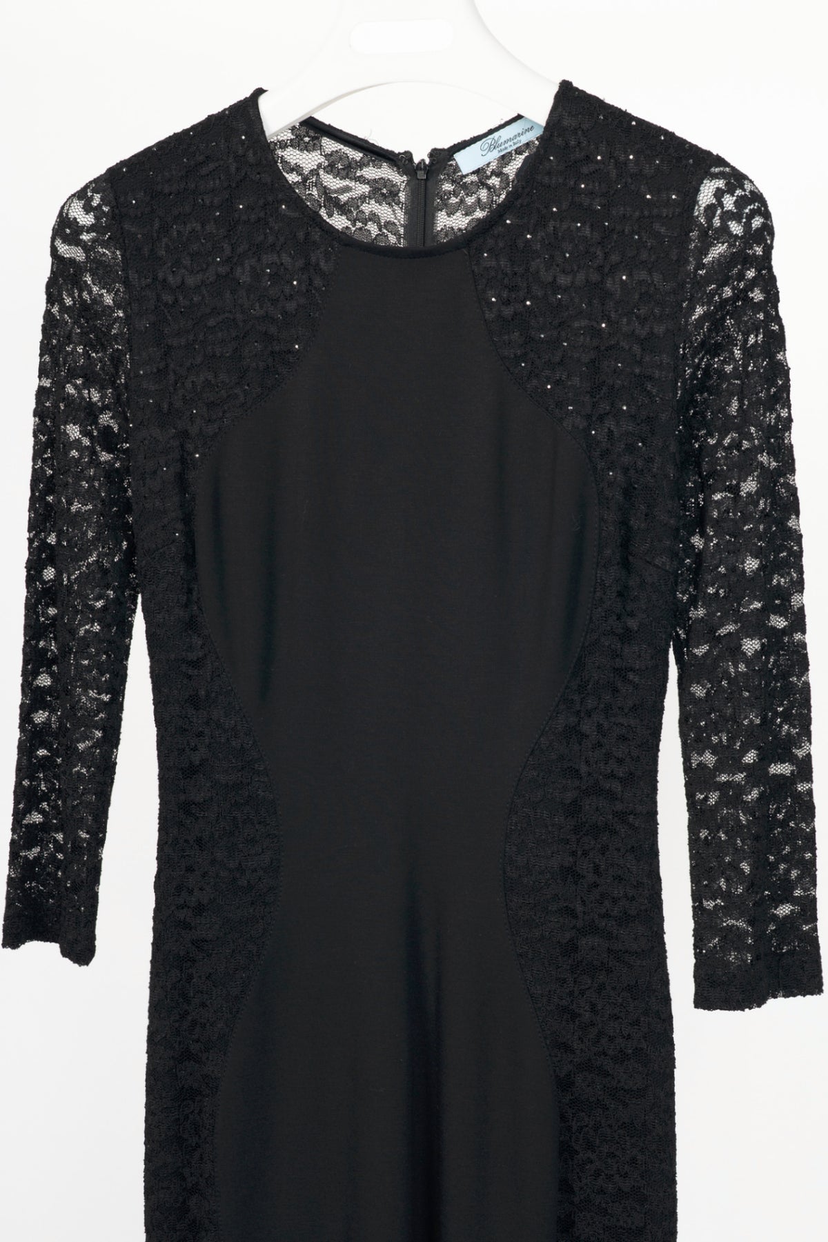 Blumarine Black Ponte & Lace Rhinestone-Embellished Bodycon Dress