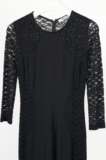 Blumarine Black Ponte & Lace Rhinestone-Embellished Bodycon Dress