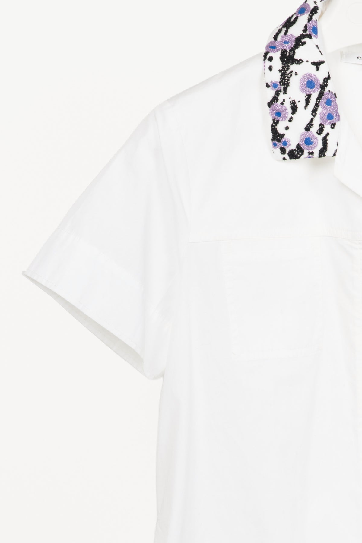 Carven SS16 Blanc Optique Cotton-Poplin Glitter-Collar Buttoned Shirt