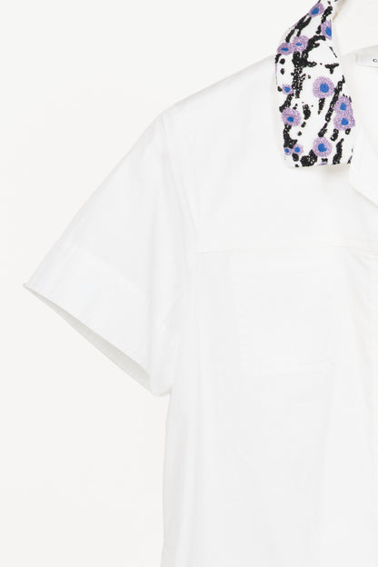 Carven SS16 Blanc Optique Cotton-Poplin Glitter-Collar Buttoned Shirt