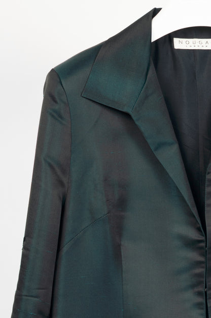 Nougat London Teal Embroidered Silk Shantung-Satin Coat