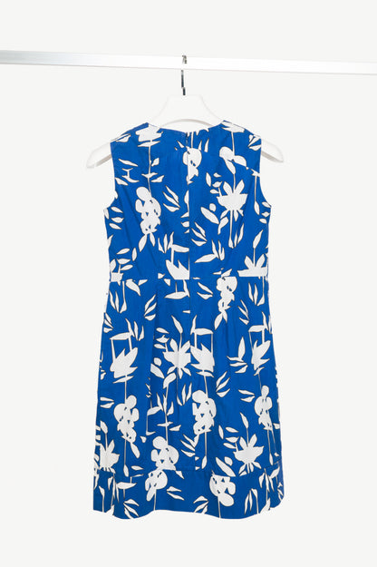 Marni R14 Blue & White "Hollow Frond" Floral Cotton-Poplin Dress