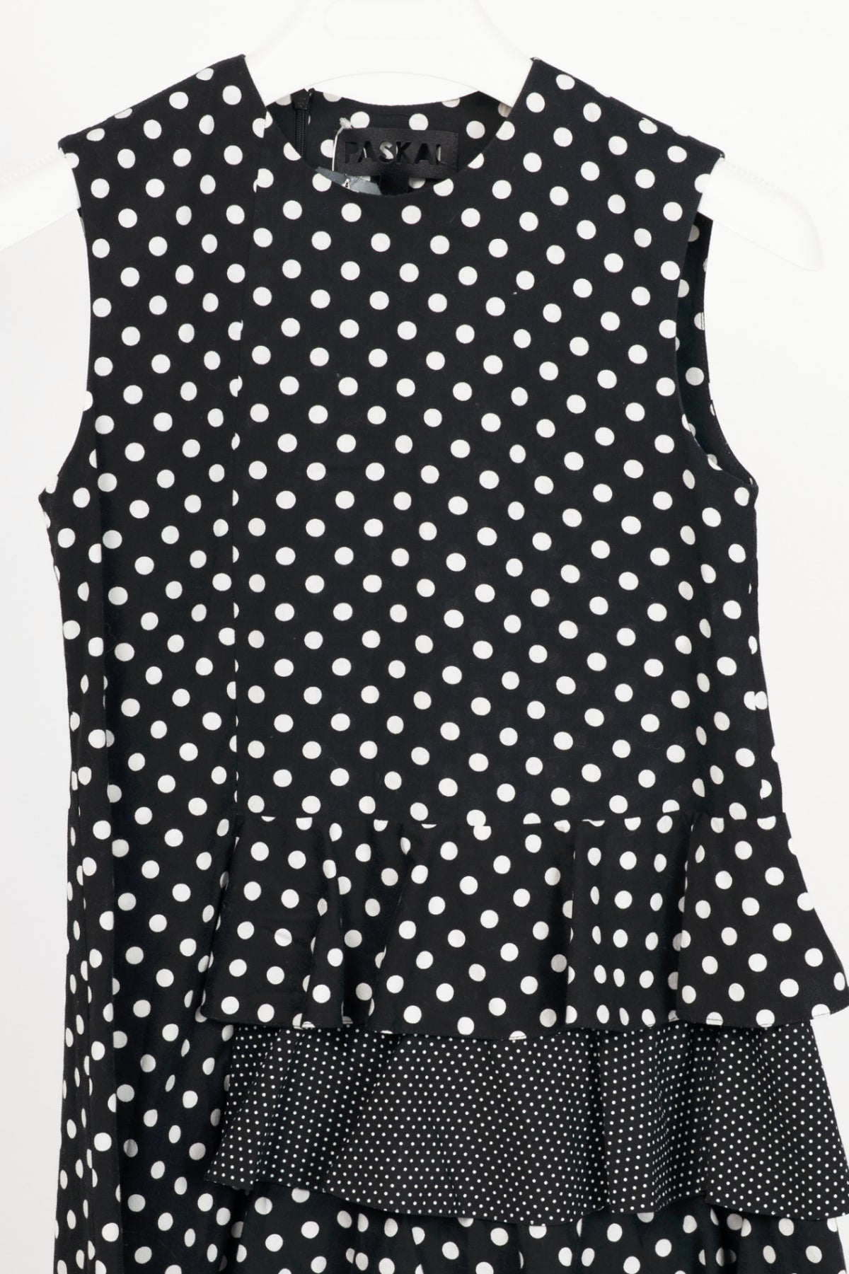 Paskal AW18 Black & White Polka-Dot Cotton Asymmetrical Tiered Dress