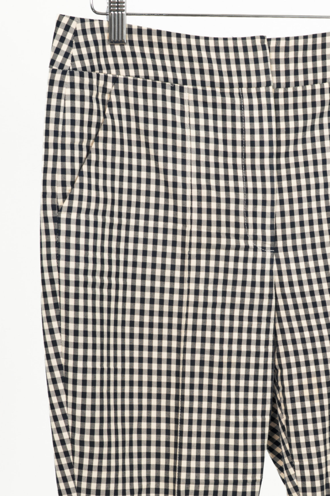 Veronica Beard Tani Black & Ecru Gingham Cotton Kick-Flare Trousers