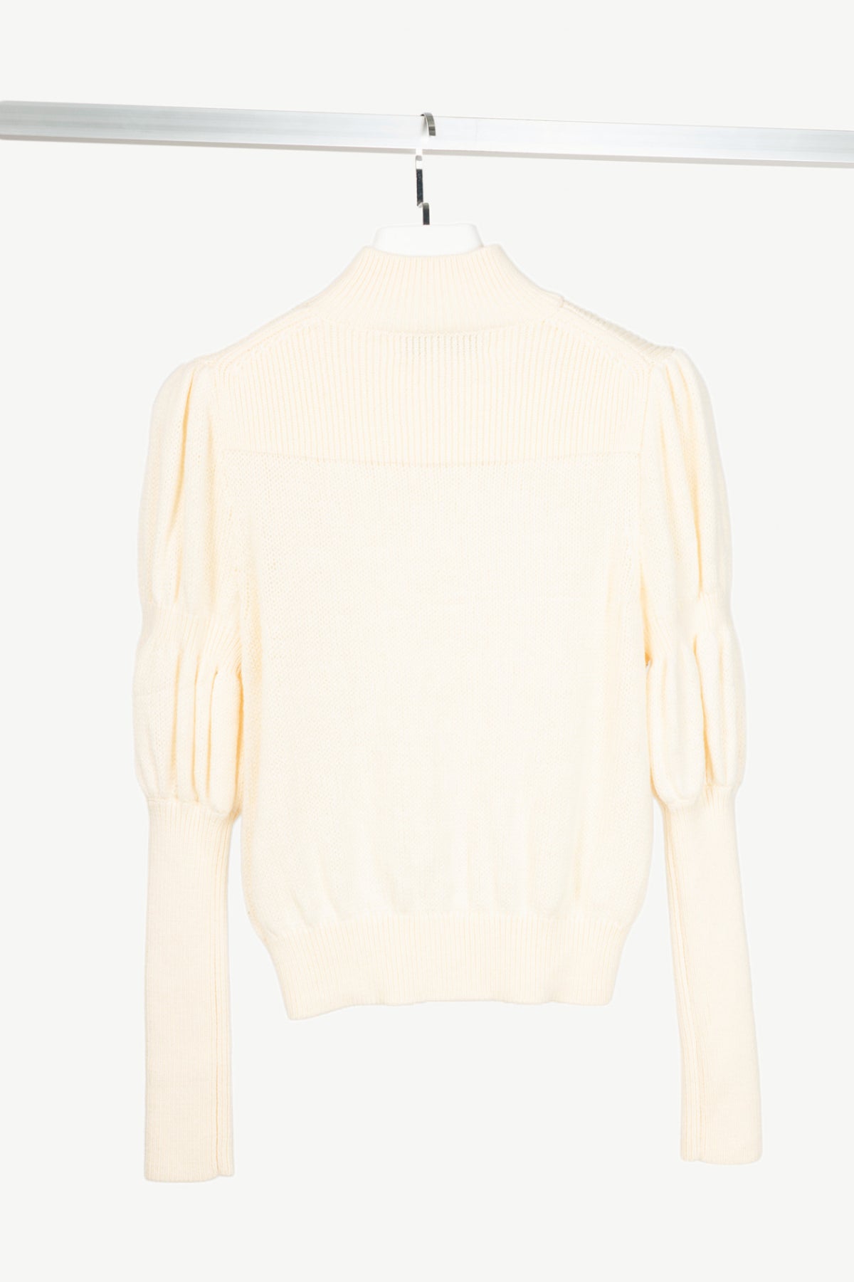 Derek Lam 10 Crosby Ivory High-Neck Puff-Sleeve Wool Sweater
