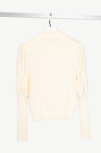 Derek Lam 10 Crosby Ivory High-Neck Puff-Sleeve Wool Sweater