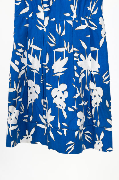 Marni R14 Blue & White "Hollow Frond" Floral Cotton-Poplin Dress