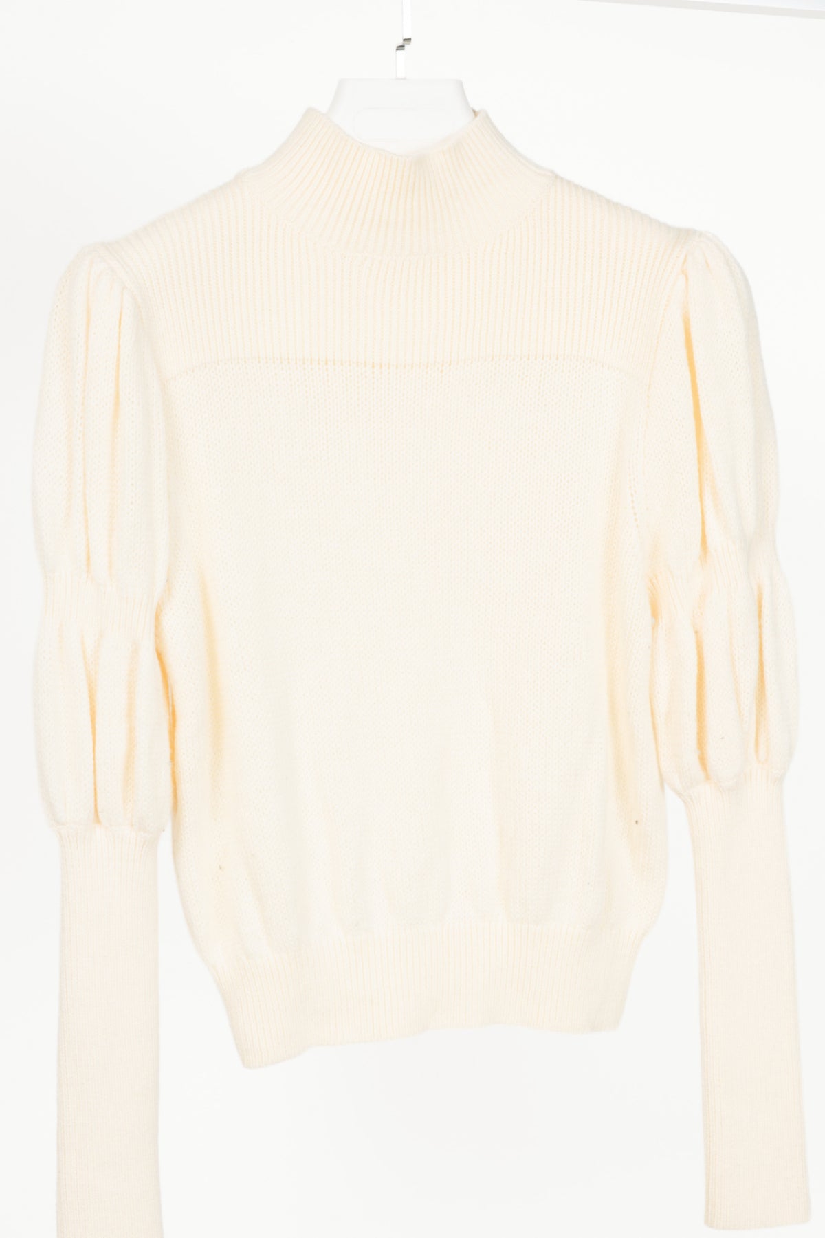 Derek Lam 10 Crosby Ivory High-Neck Puff-Sleeve Wool Sweater