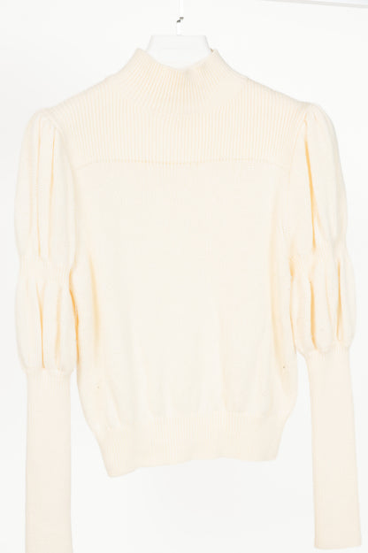 Derek Lam 10 Crosby Ivory High-Neck Puff-Sleeve Wool Sweater