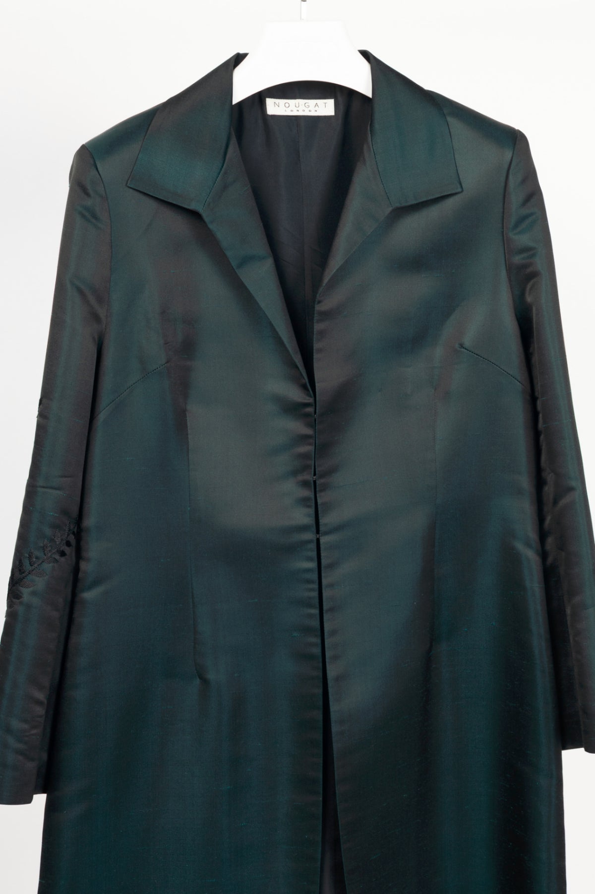 Nougat London Teal Embroidered Silk Shantung-Satin Coat