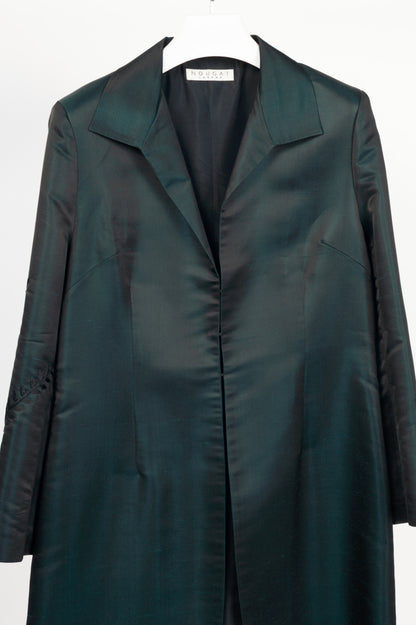 Nougat London Teal Embroidered Silk Shantung-Satin Coat
