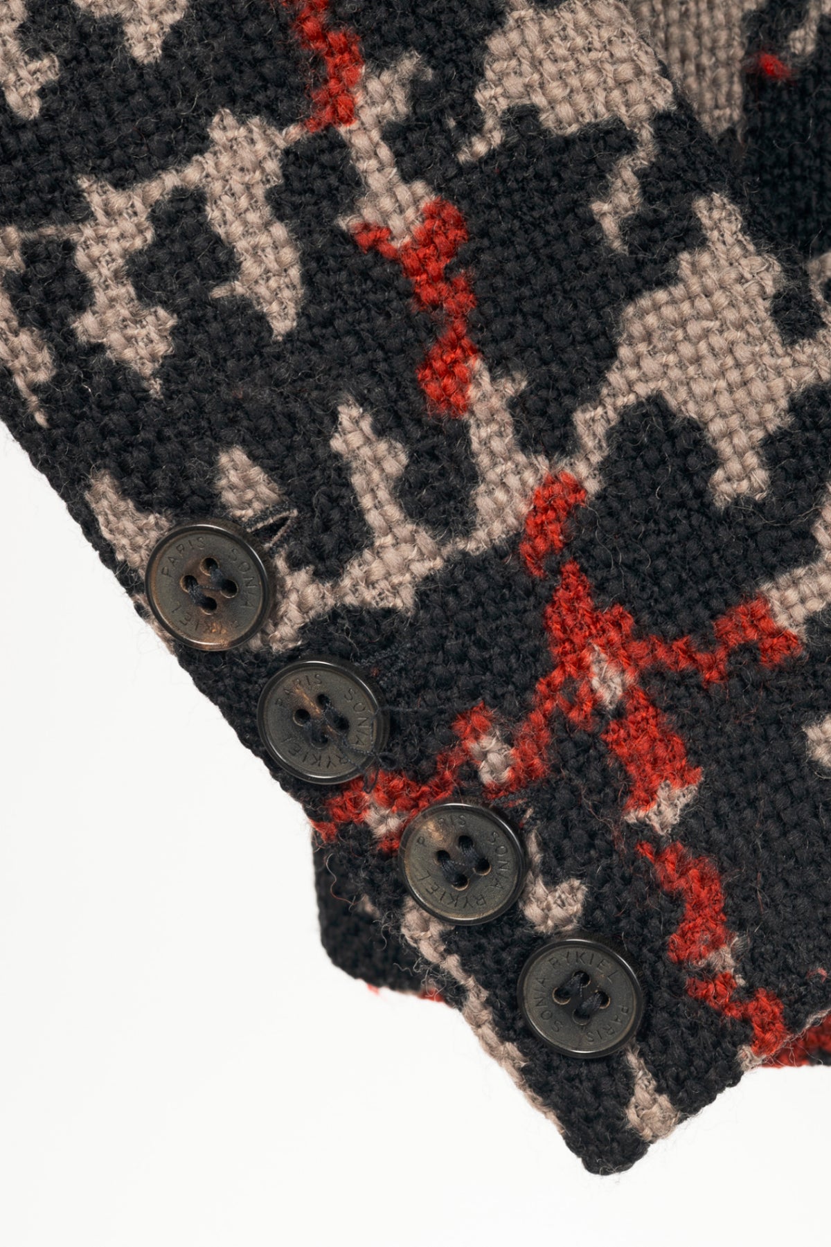 Sonia Rykiel Grey & Black Houndstooth Wool Bow Jacket