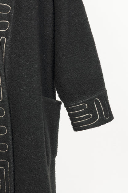 Linda Lundstrom Grey Fleece Embroidered Buttoned Coat