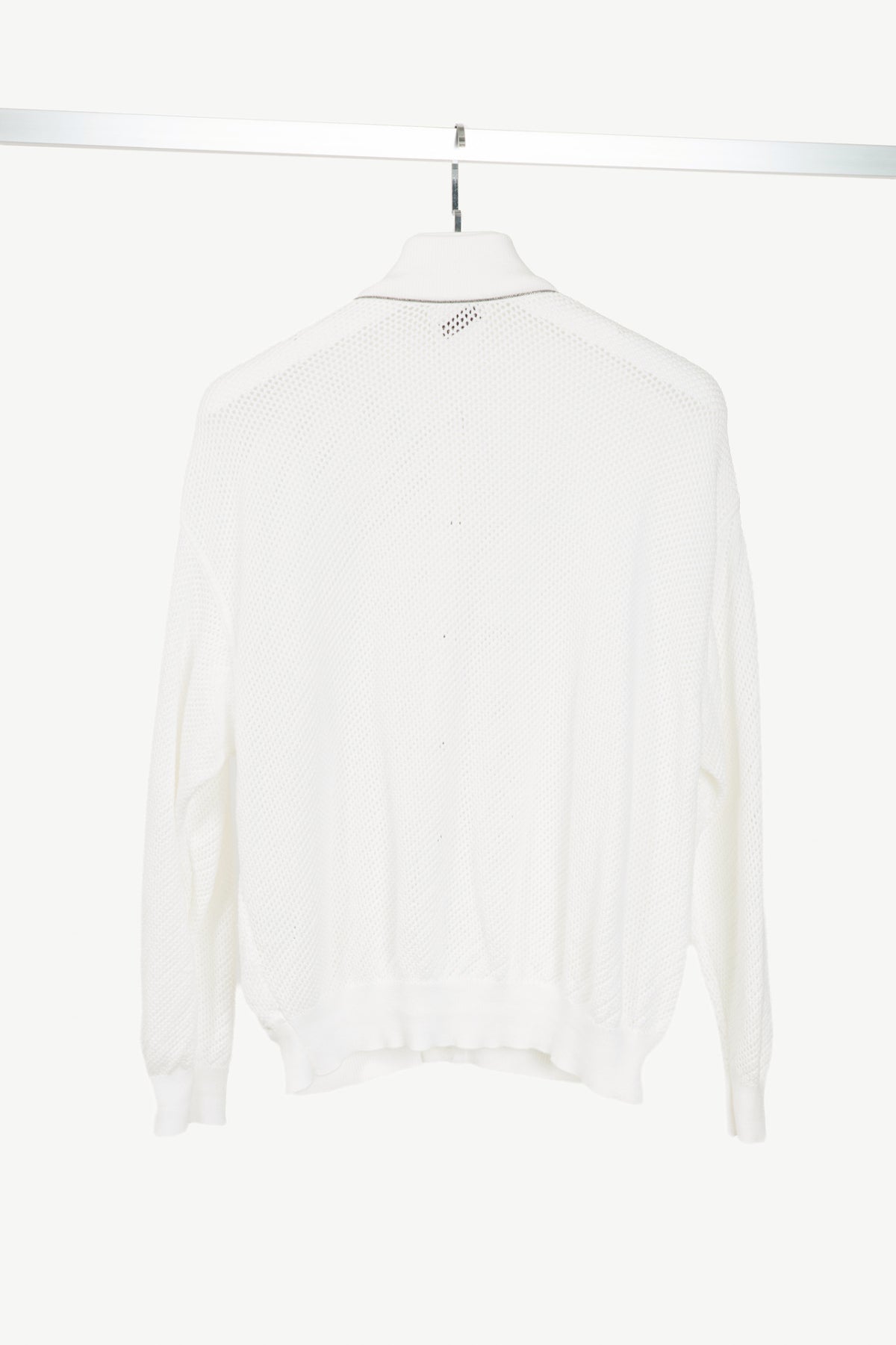 Brunello Cucinelli SS22 White Mesh-Knit Monili-Trim Bomber