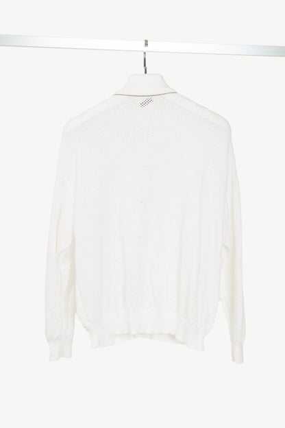 Brunello Cucinelli SS22 White Mesh-Knit Monili-Trim Bomber