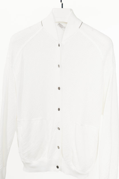Brunello Cucinelli SS22 White Mesh-Knit Monili-Trim Bomber