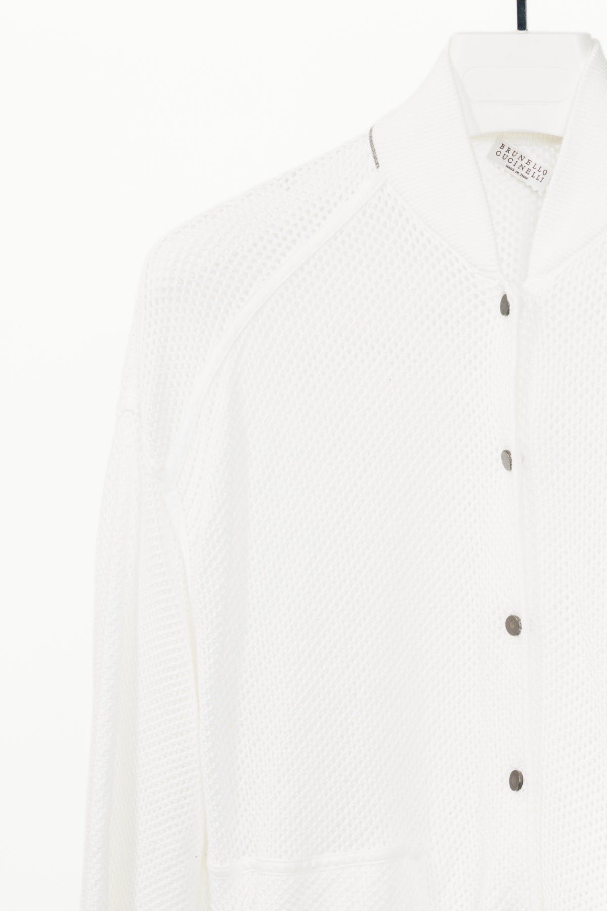 Brunello Cucinelli SS22 White Mesh-Knit Monili-Trim Bomber