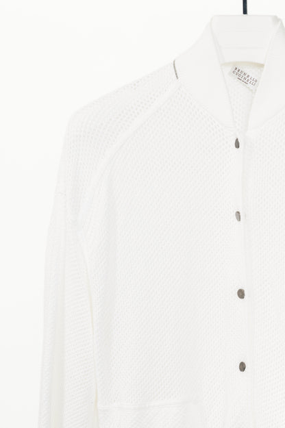 Brunello Cucinelli SS22 White Mesh-Knit Monili-Trim Bomber