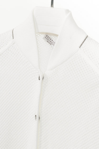 Brunello Cucinelli SS22 White Mesh-Knit Monili-Trim Bomber