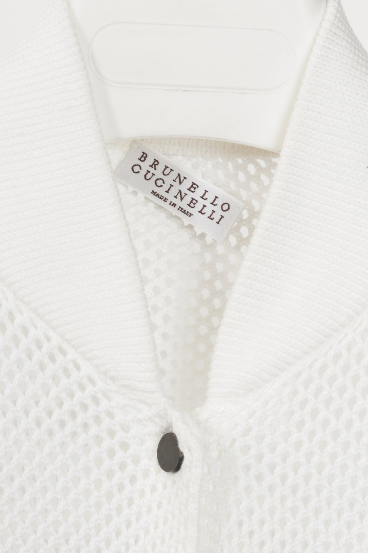 Brunello Cucinelli SS22 White Mesh-Knit Monili-Trim Bomber