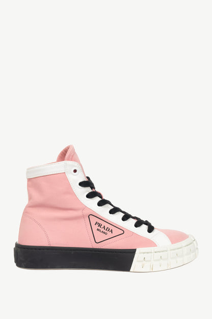 Prada Pink Gabardine Wheel Logo High-Top Sneakers